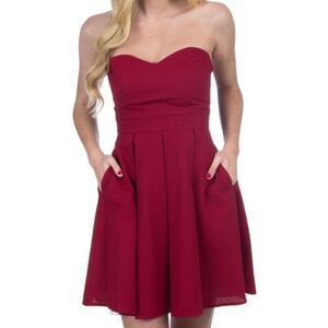 NWT Lauren James Crimson Corbin Solid Tie Back Strapless Dress Size Large